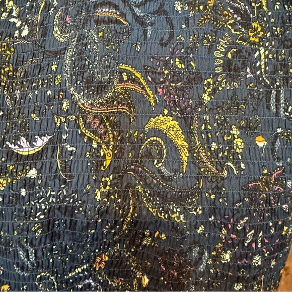 Goodthreads Smocked Ruffle Sleeveless Blouse Medium High Neck Navy Floral Multi - Picture 7 of 8